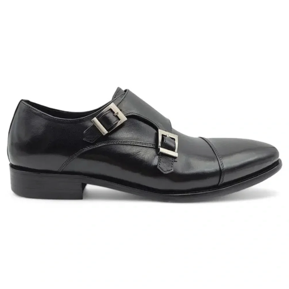 Men’s Size 13 Carucci Genuine Leather Cap Toe Double Monk Strap Shoe in Black